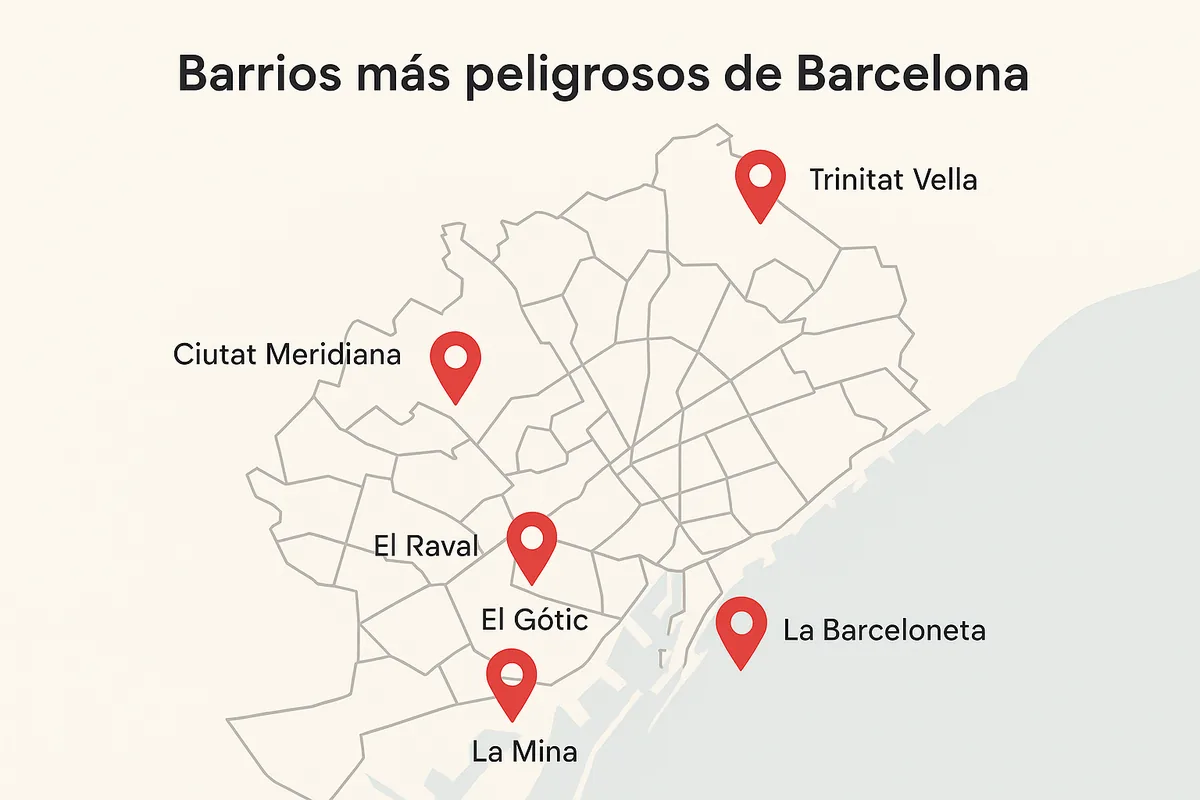 Mapa de las zonas más peligrosas de Barcelona