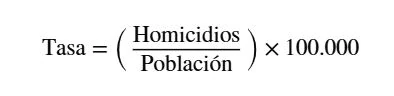 Fórmula del cálculo de la tasa de homicidios por cada 100.000 habitantes